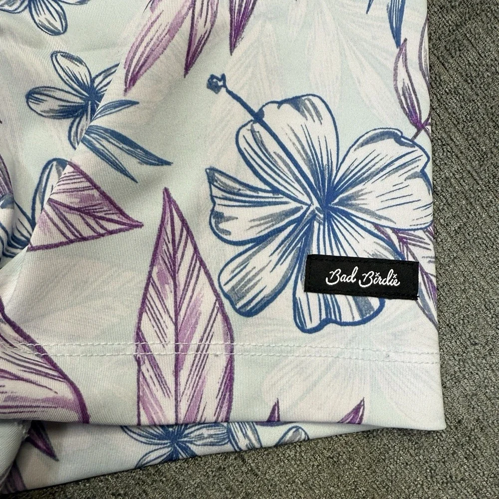 Bad Birdie Golf Polo Shirt Mens XL White Tropical Floral Hawaiian Stretch